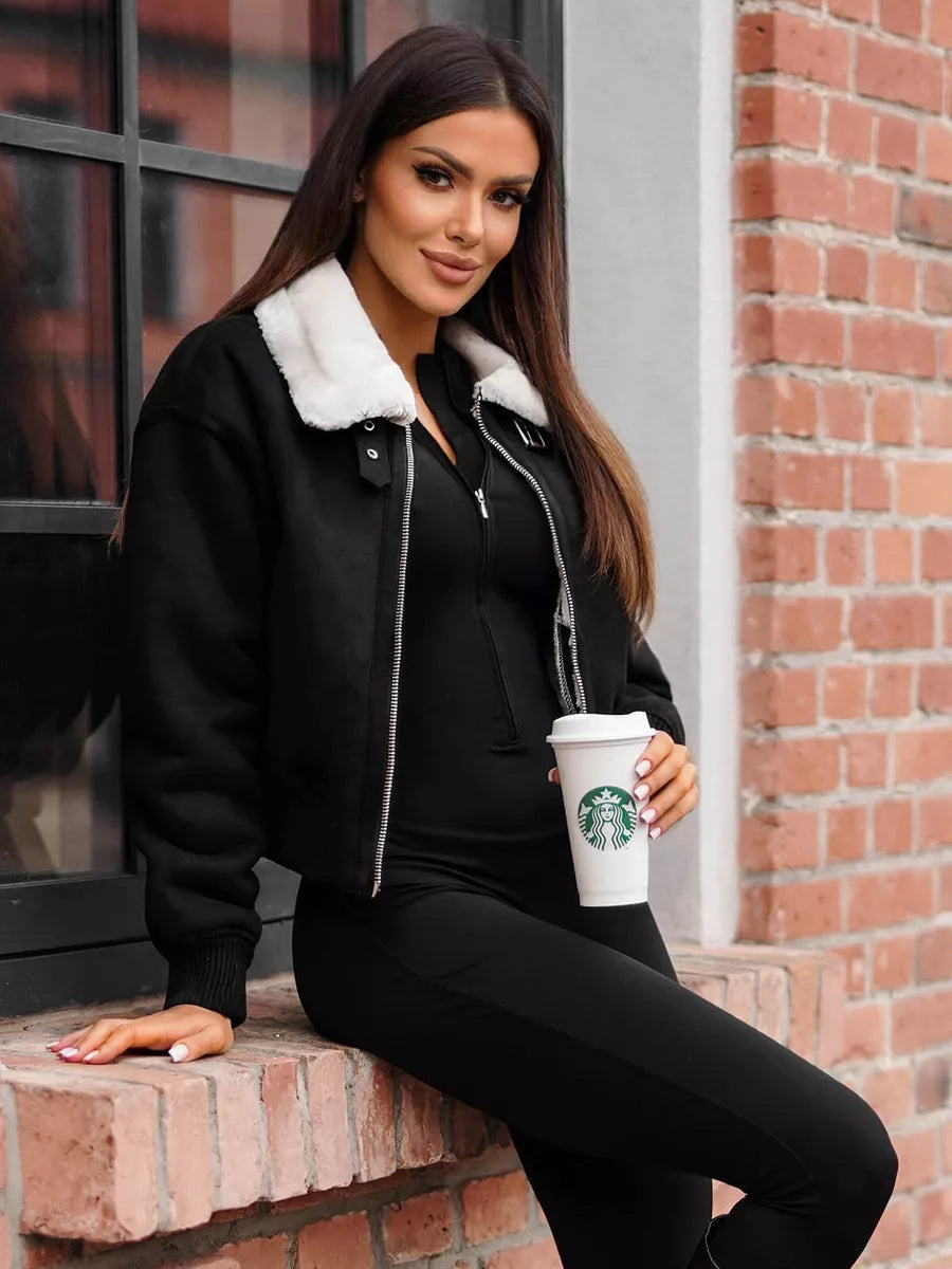 Black jacket with white collar Edit