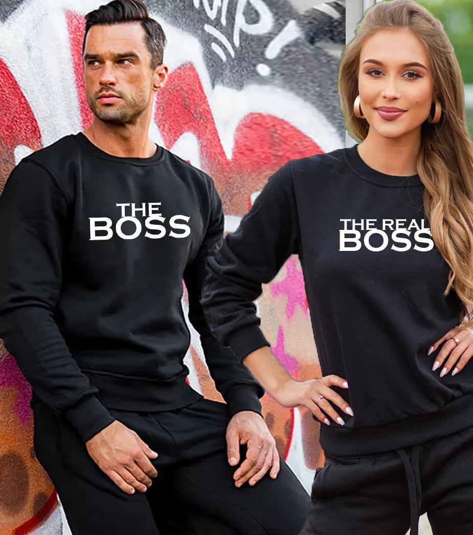 Black sweater RealBoos white letters 