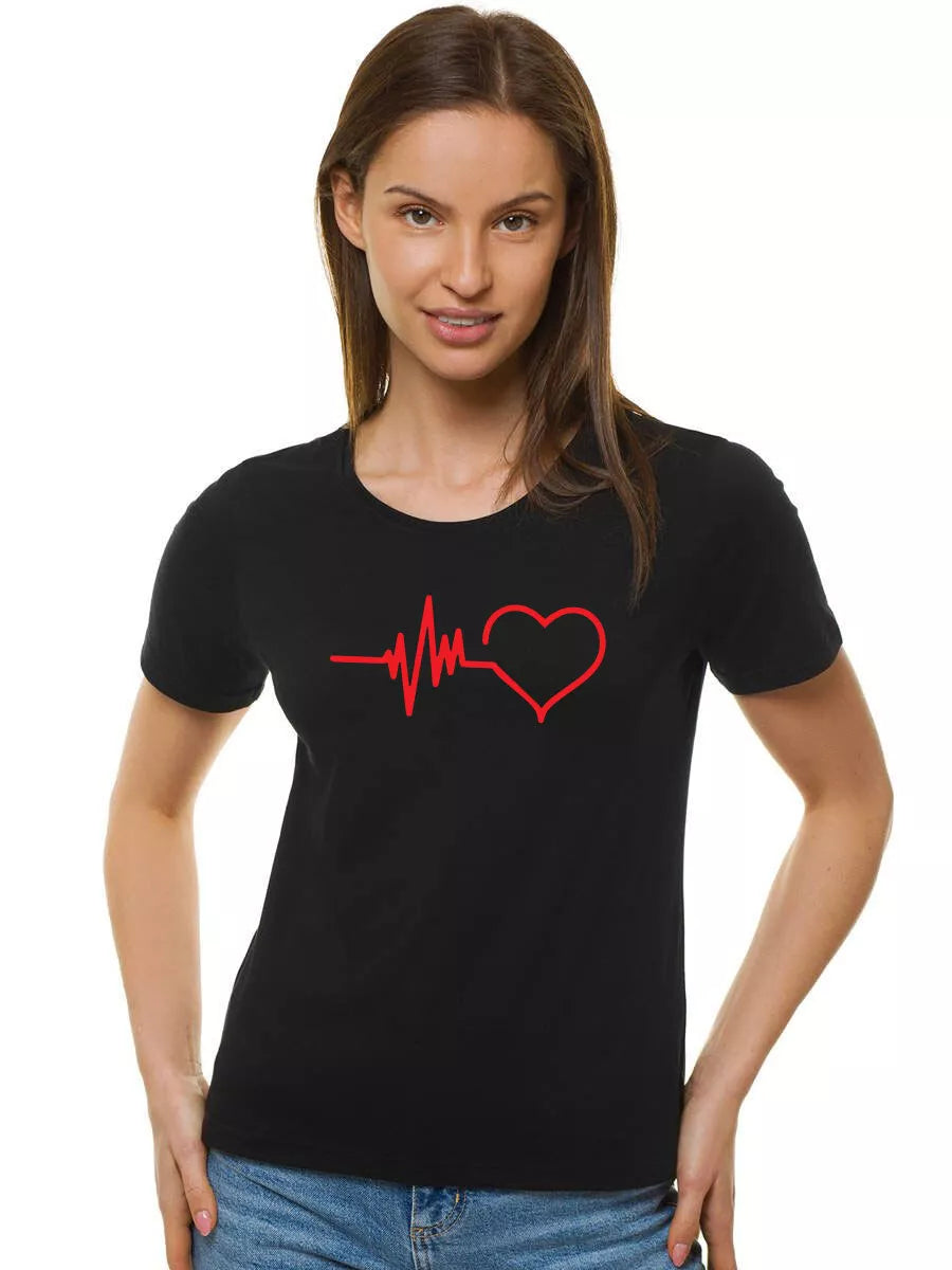 Women's black T-shirt Heartbeat