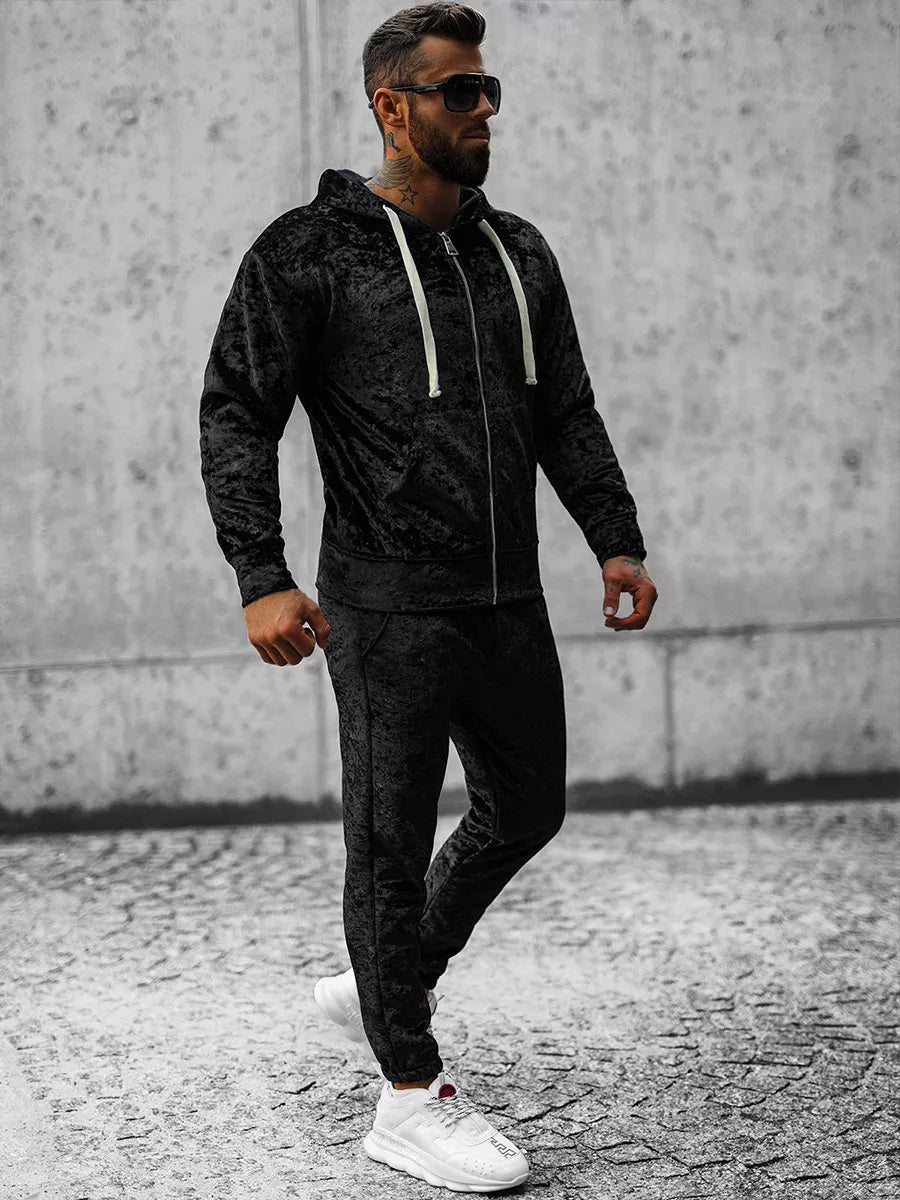 Black velour men's suit by Omilo