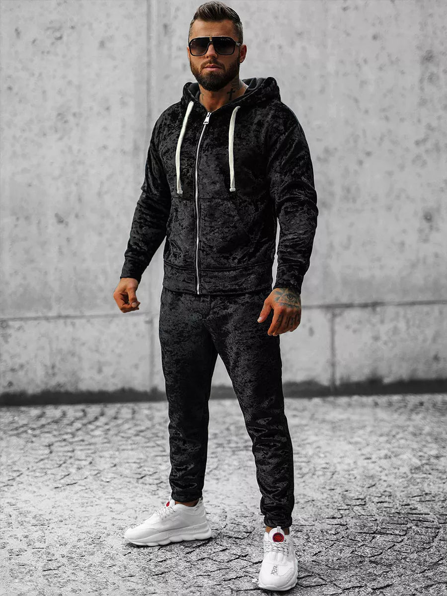 Black velour men's suit by Omilo