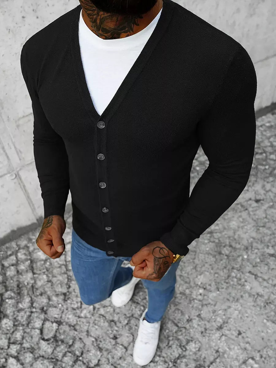 Men's black button-down sweater Otom