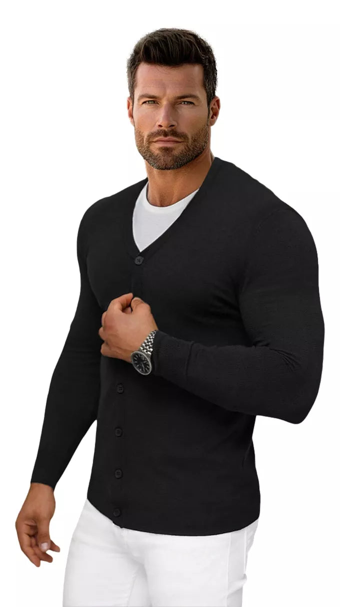 Men's black button-down sweater Otom