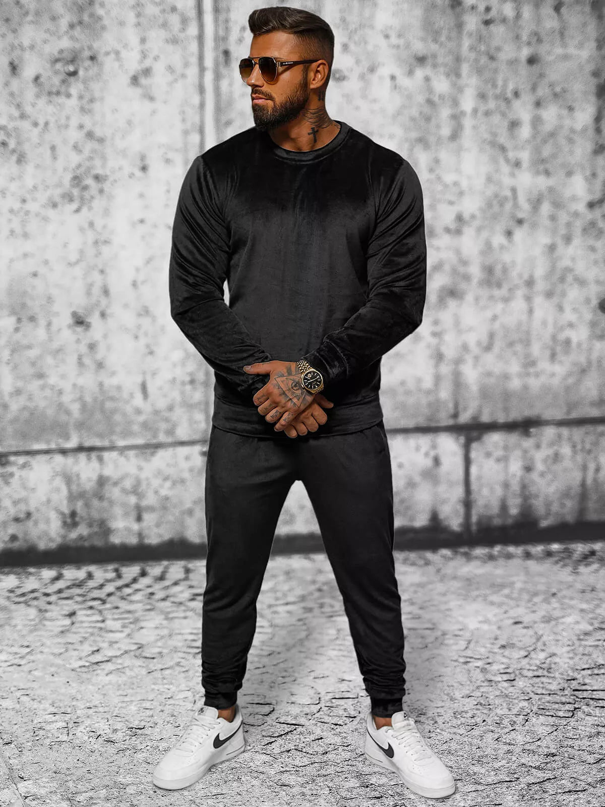 Black men's velour tracksuit Bill