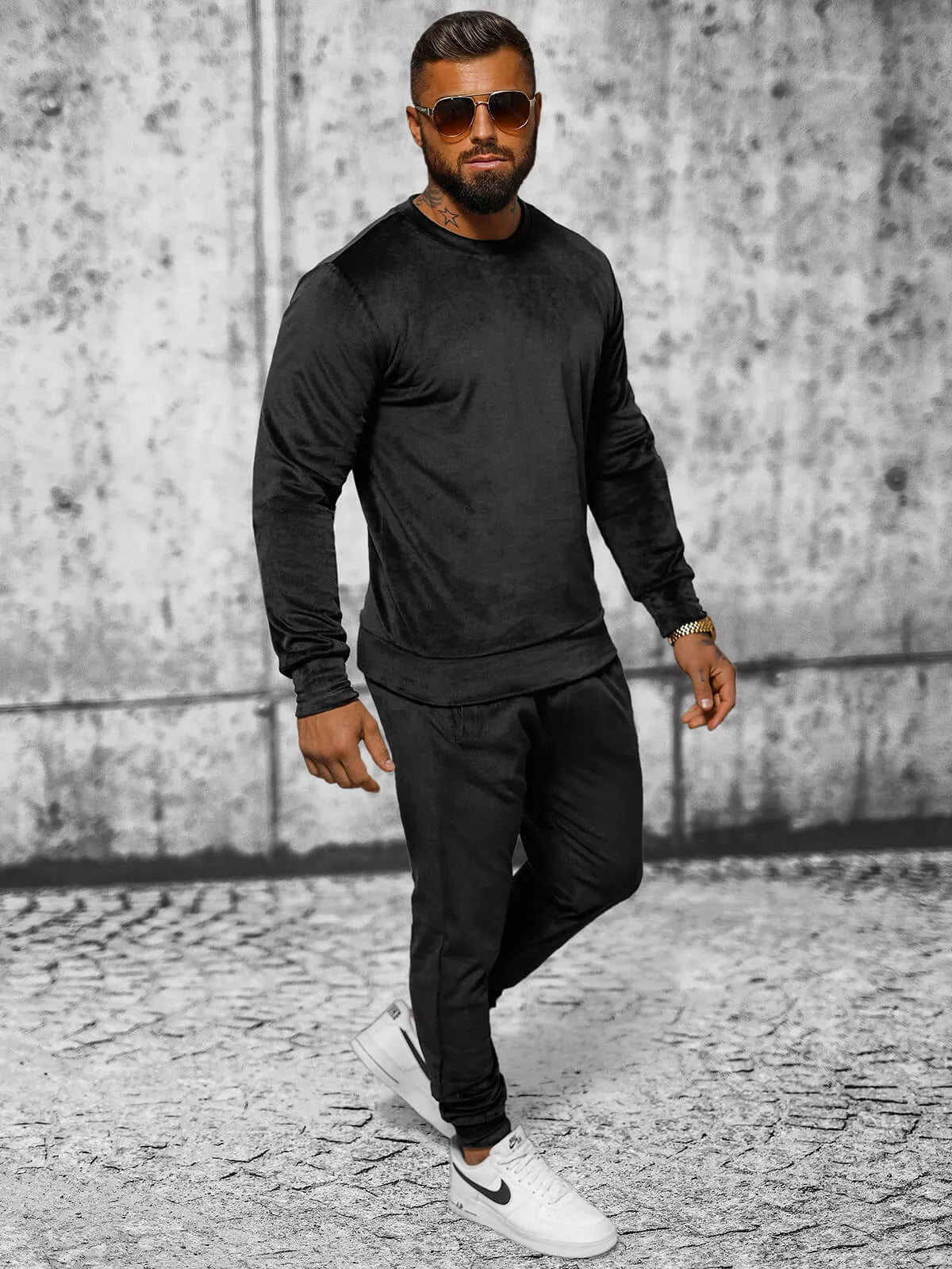 Black men's velour tracksuit Bill