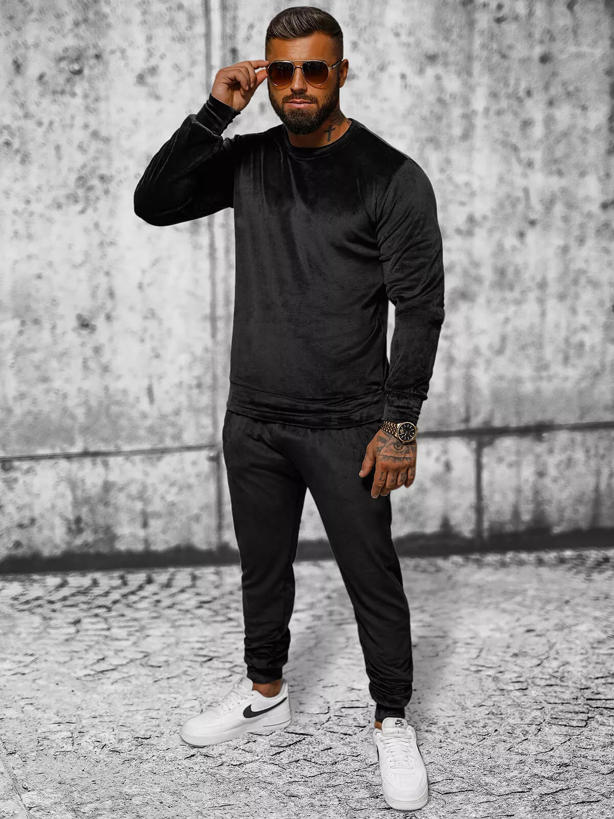 Black men's velour tracksuit Bill