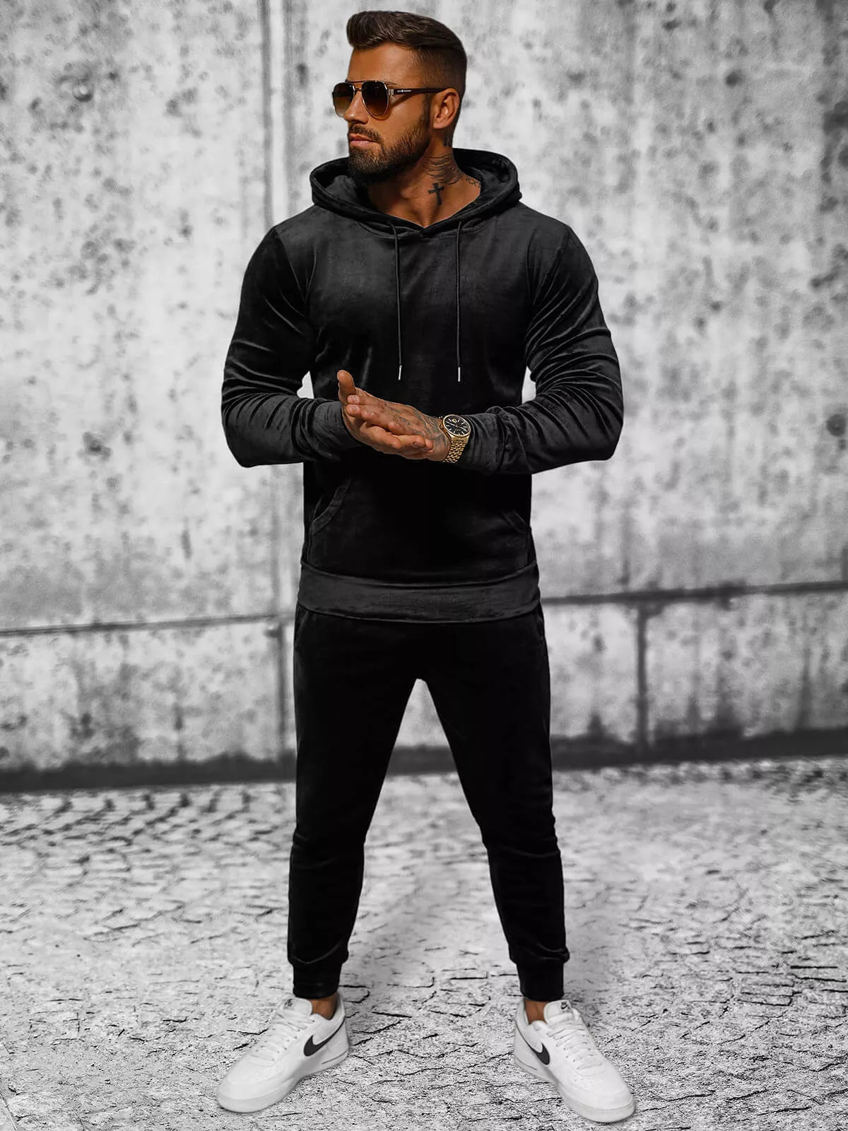 Black men's velour suit Rolos