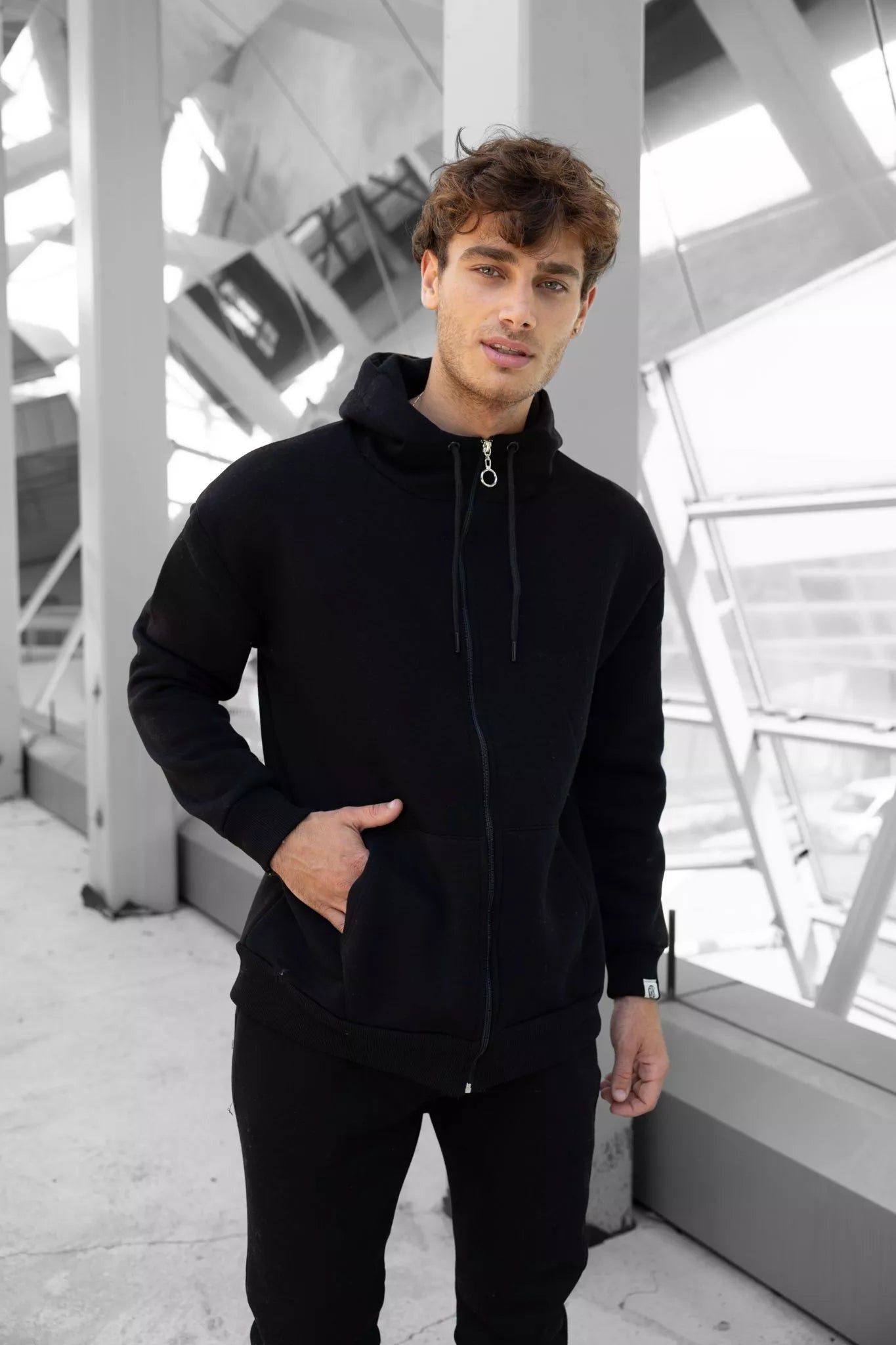 Black men's hooded tracksuit Zipos