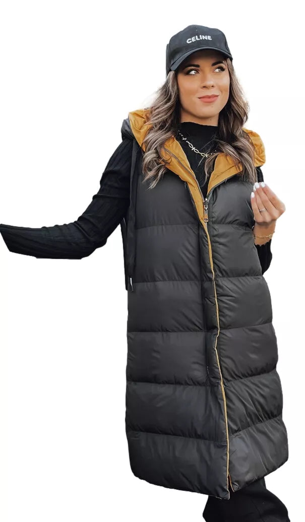 Long black vest with brown lining Neki