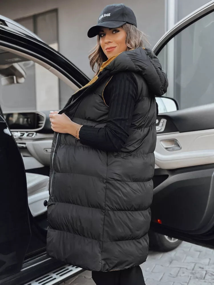 Long black vest with brown lining Neki