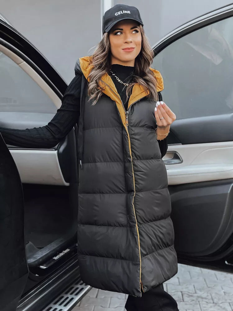 Long black vest with brown lining Neki