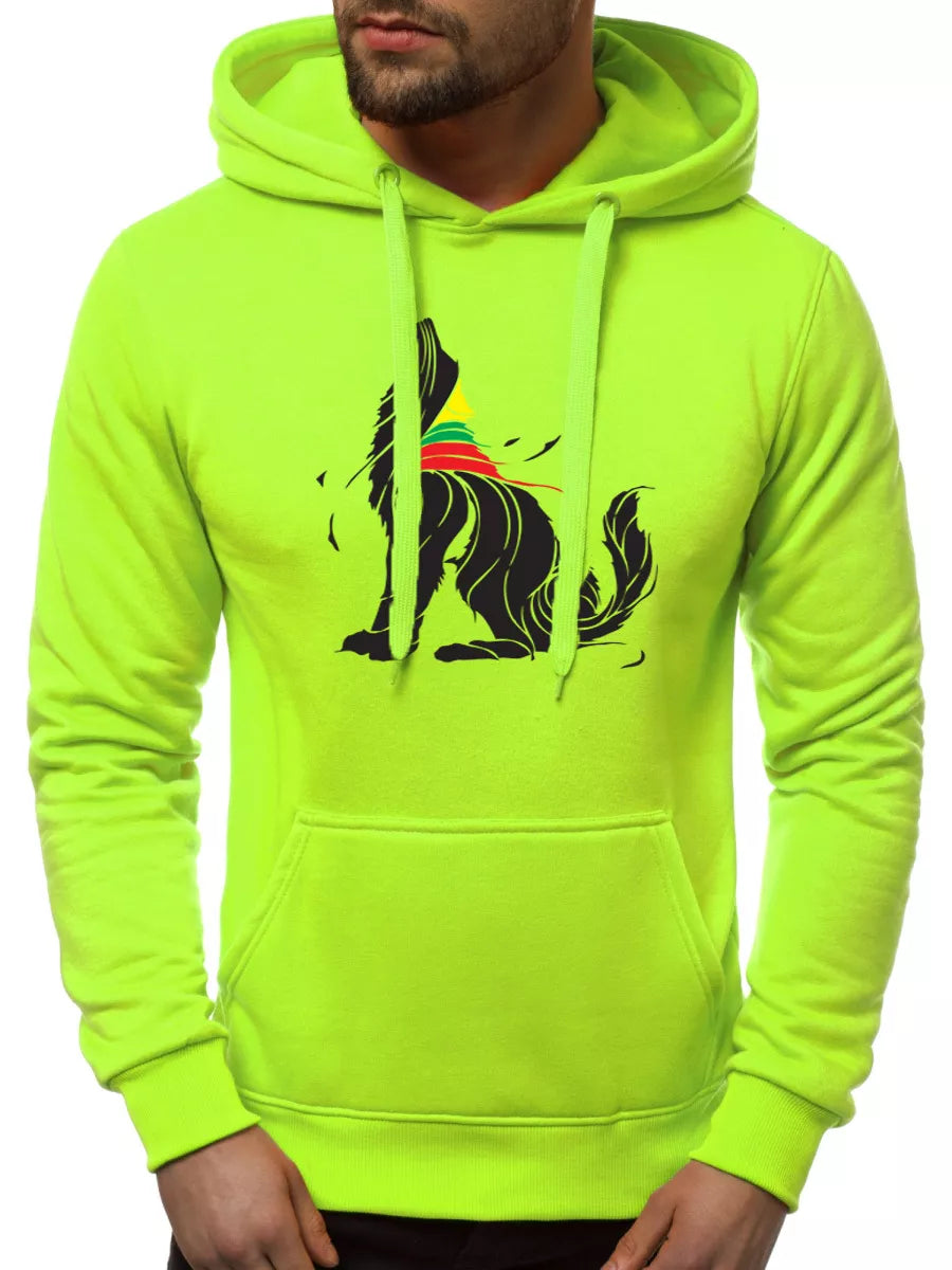 Neon green men's hoodie Wolf