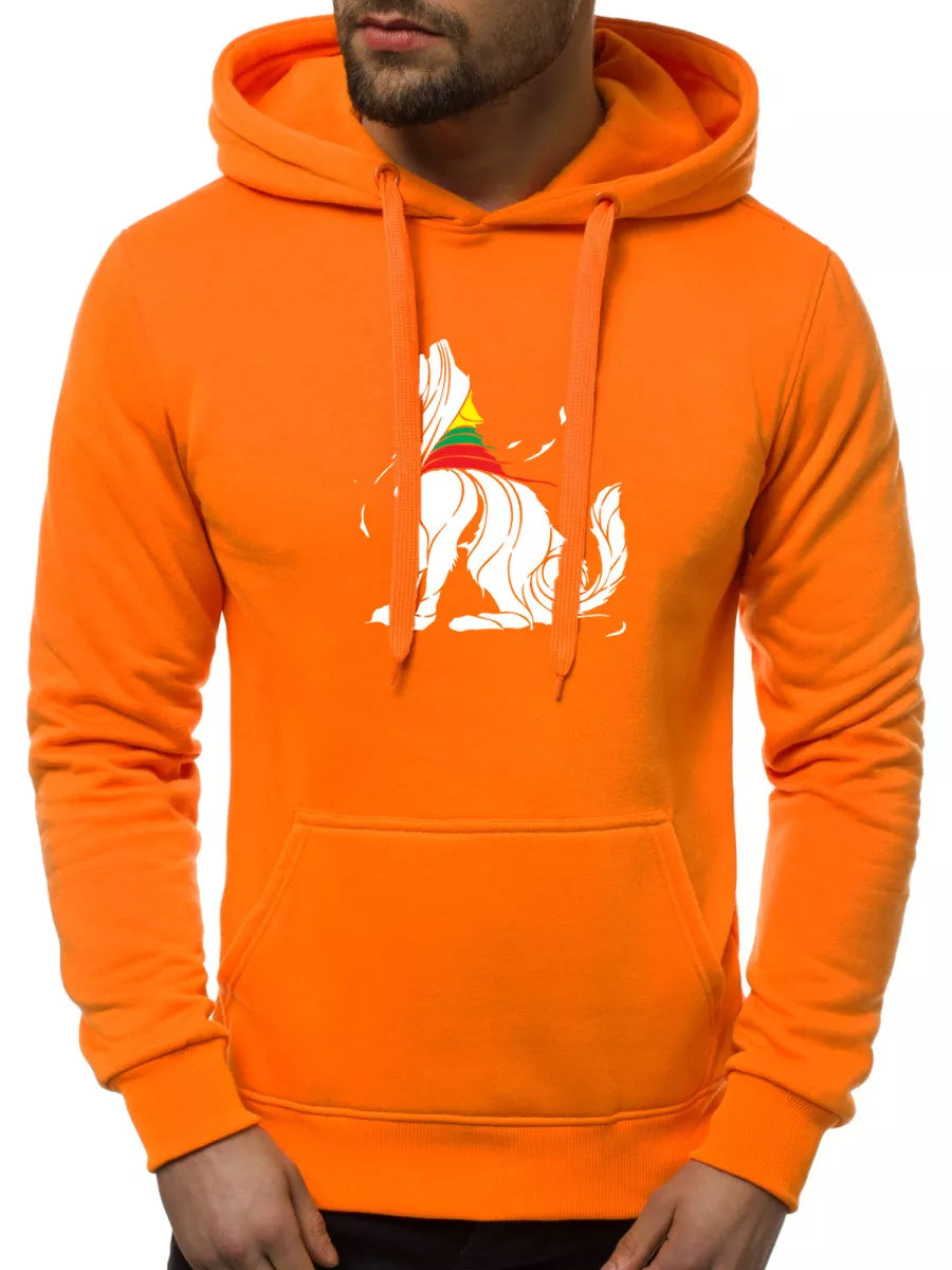 Orange men's hoodie - white Wolf