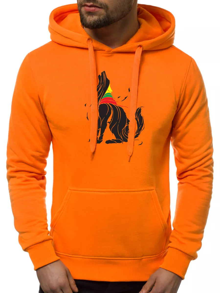 Orange men's hoodie - black Wolf