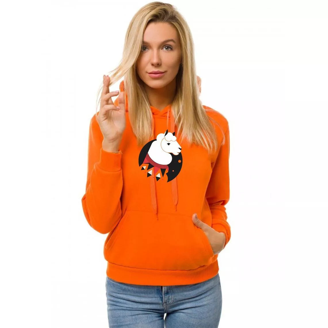 Orange women's hoodie Llama