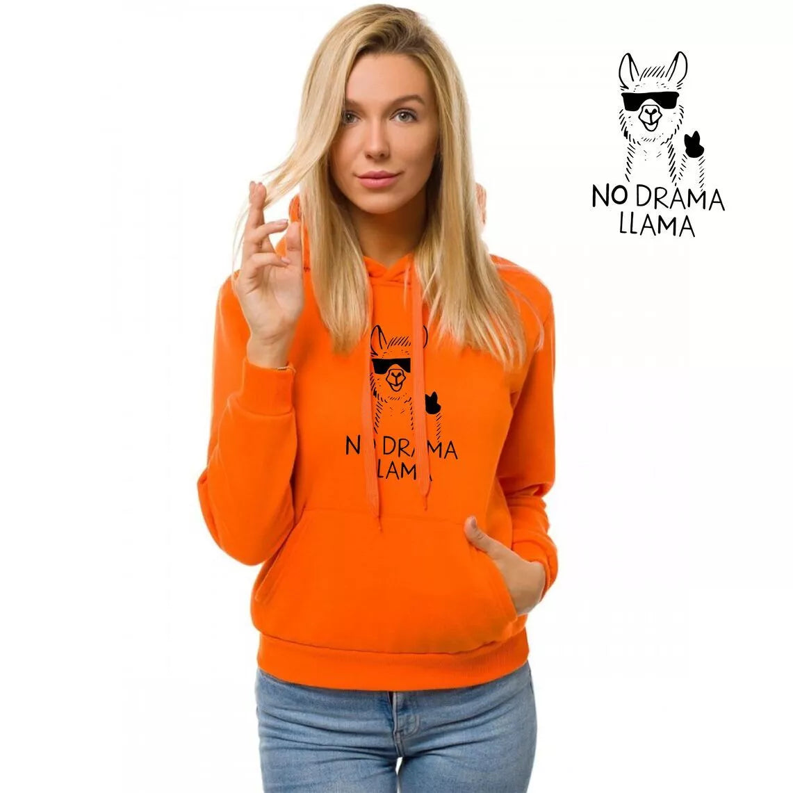 Orange women's hoodie No drama Llama