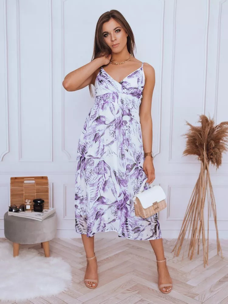 White women's dress with purple flowers Ladybird 