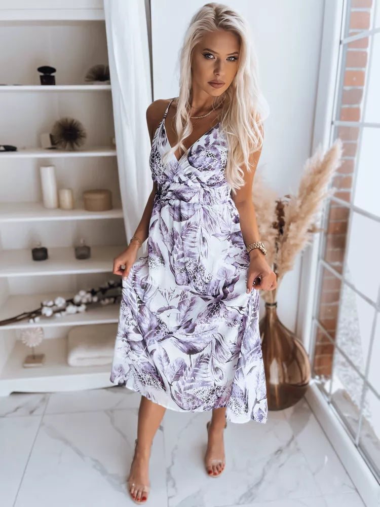 White women's dress with purple flowers Ladybird 