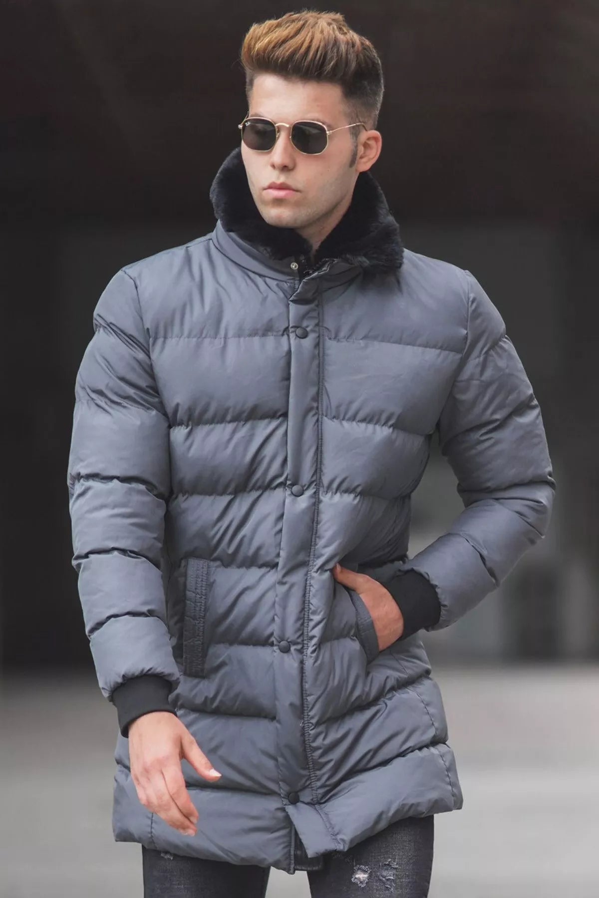 Men's gray jacket with fur Ozam
