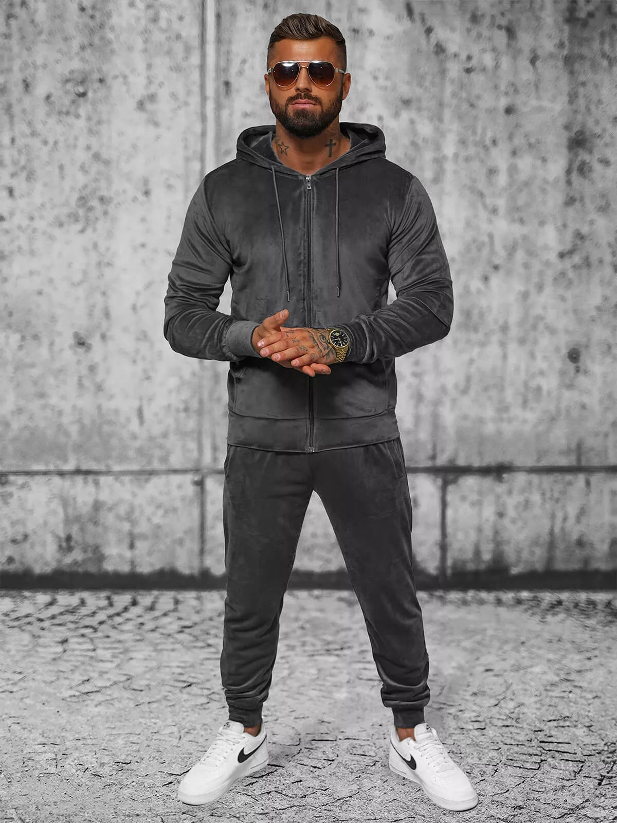 Men's grey velour suit Style