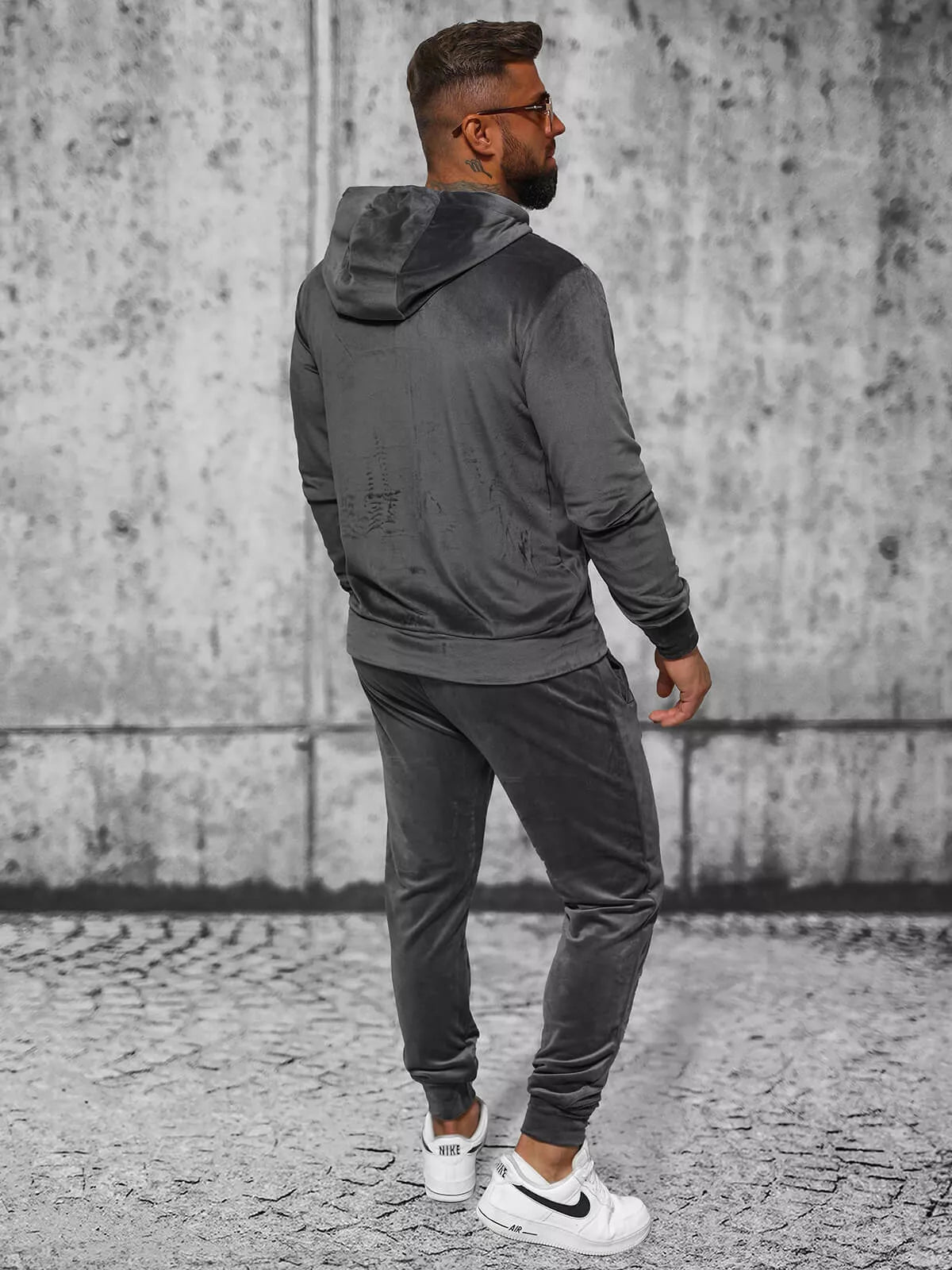 Grey men's velour suit Silk