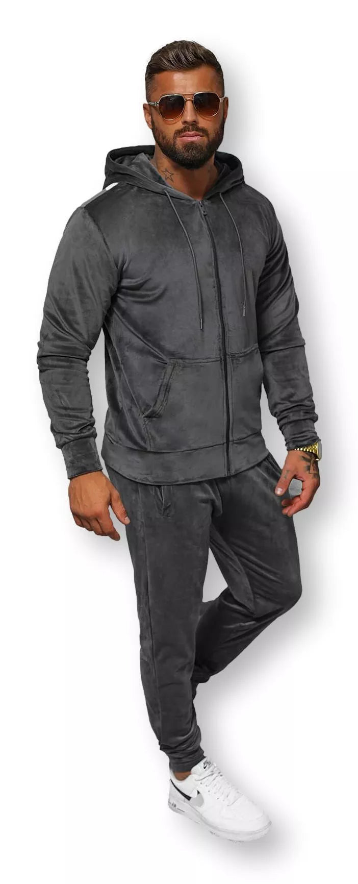 Grey men's velour suit Silk