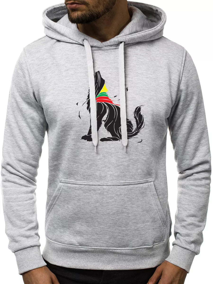 Grey men's hoodie Wolf