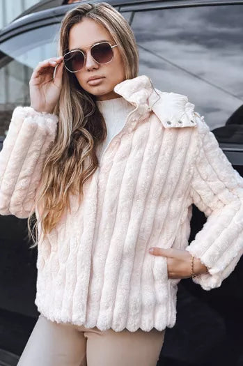 Women's brown fur jacket with hood Marly