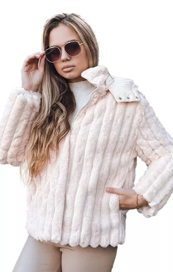 Women's brown fur jacket with hood Marly