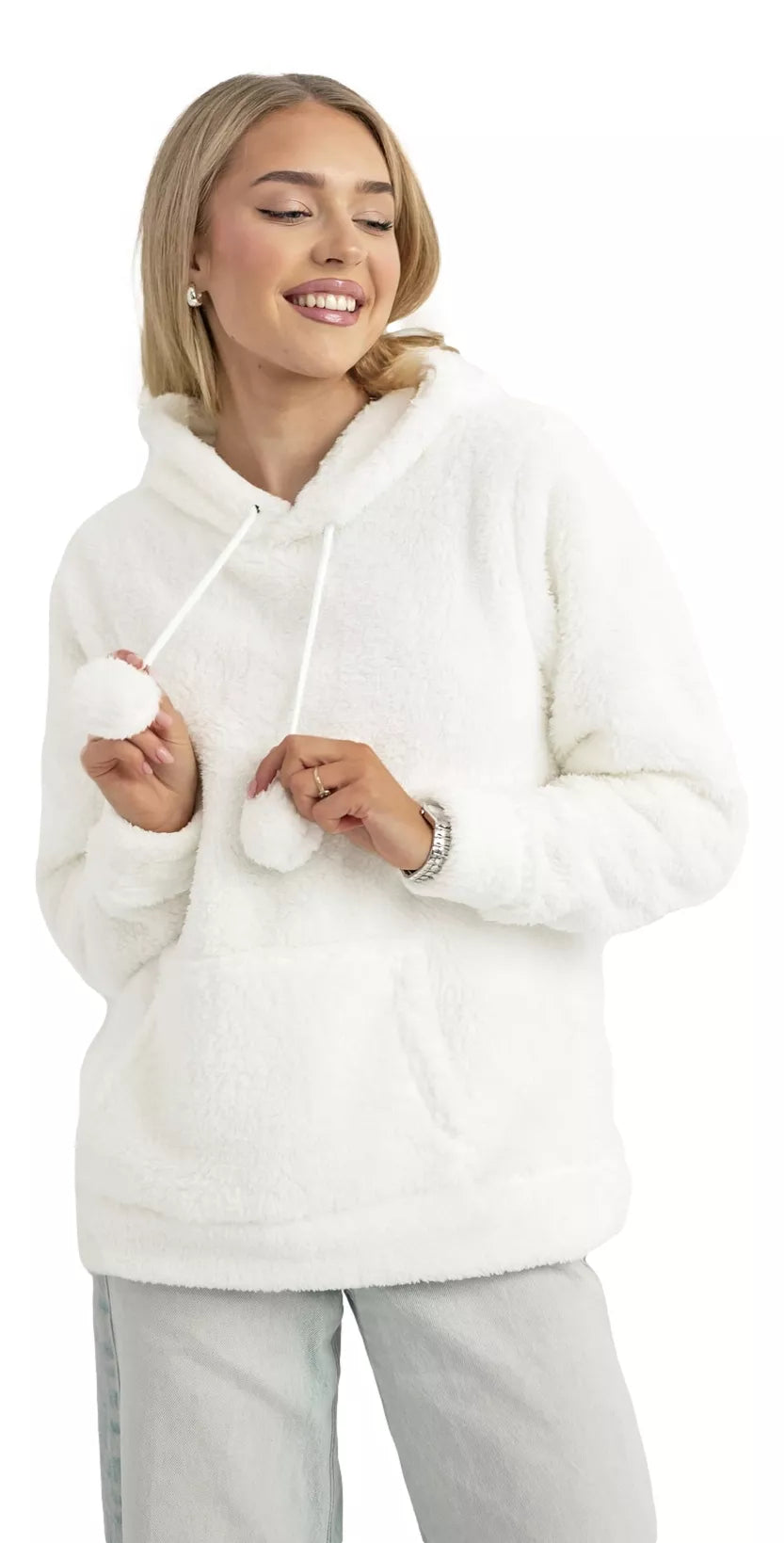 Women's white sweatshirt with a hood Nara