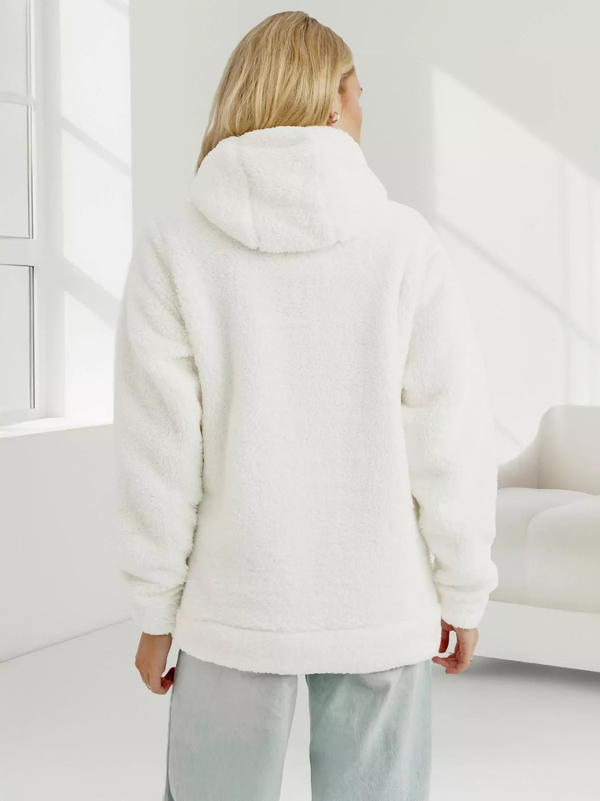 Women's white sweatshirt with a hood Nara