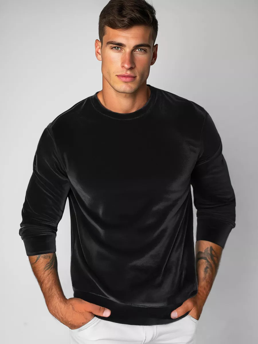 Men's black velour sweater Drain