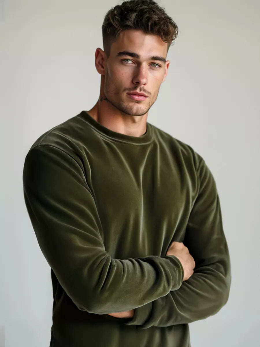Men's green velour sweater Drain