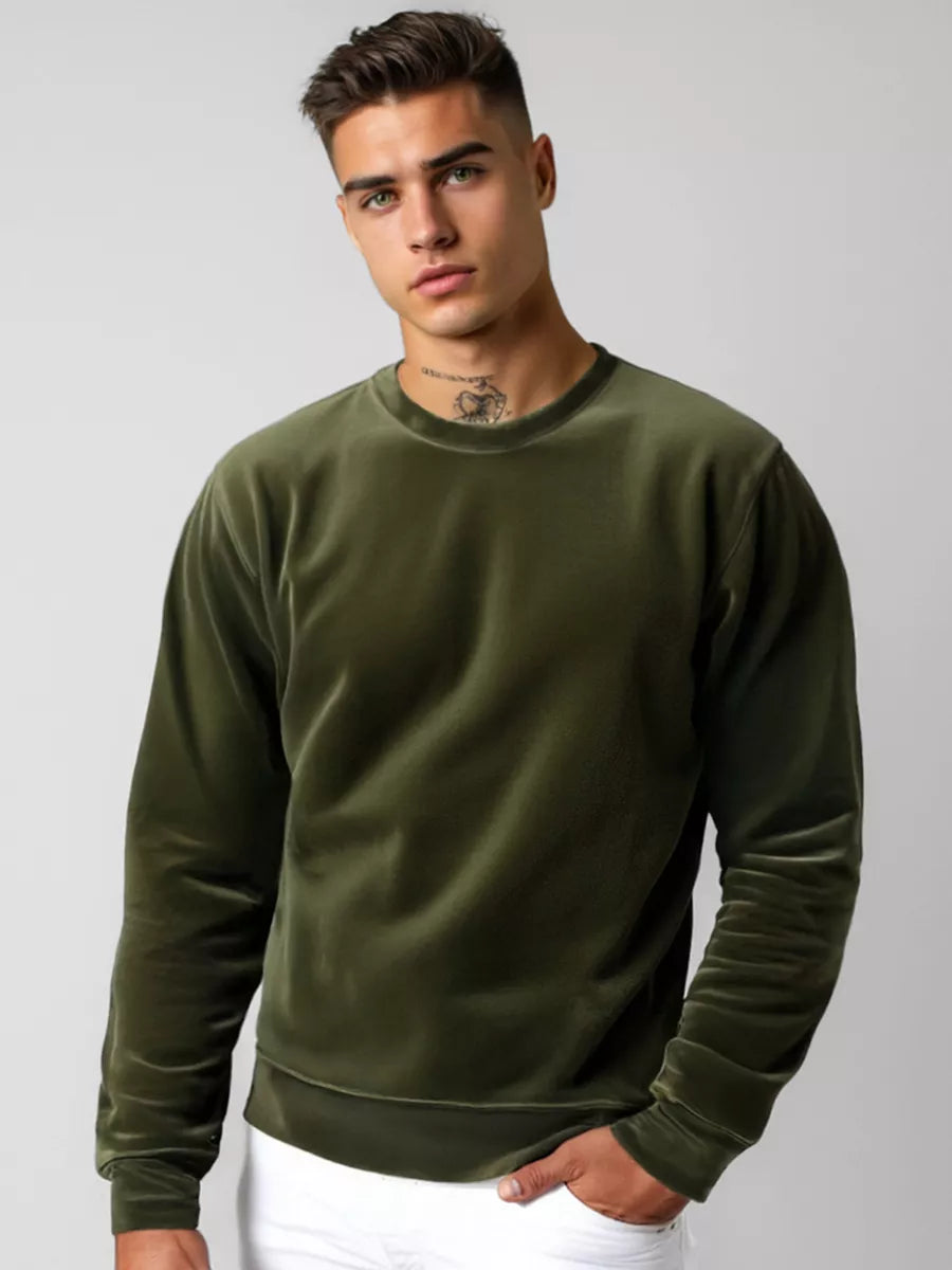 Men's green velour sweater Drain