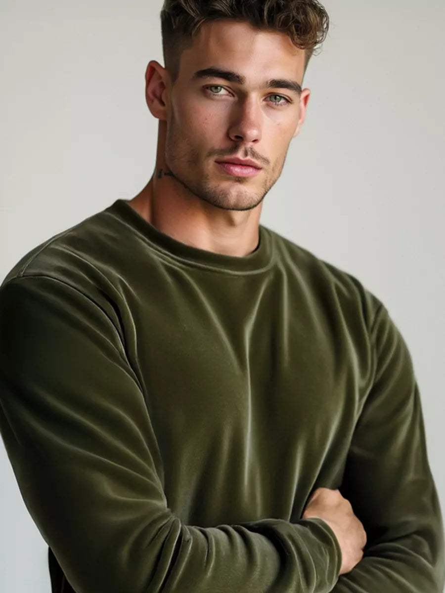 Men's green velour sweater Drain