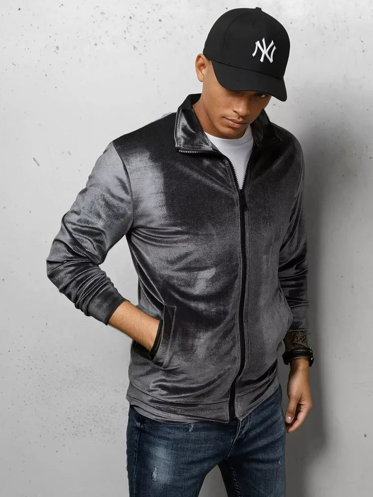 Men's dark gray velour sweater Onil