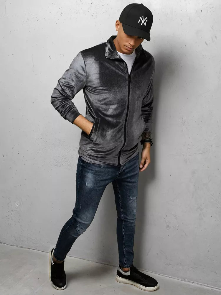 Men's dark gray velour sweater Onil