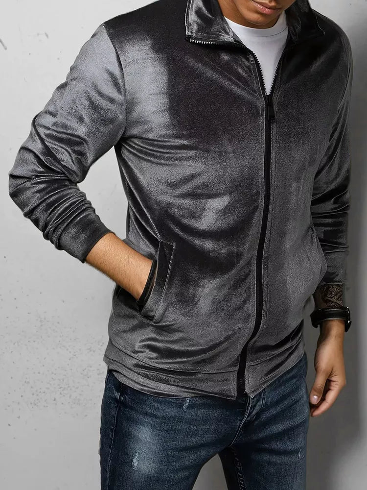 Men's dark gray velour sweater Onil