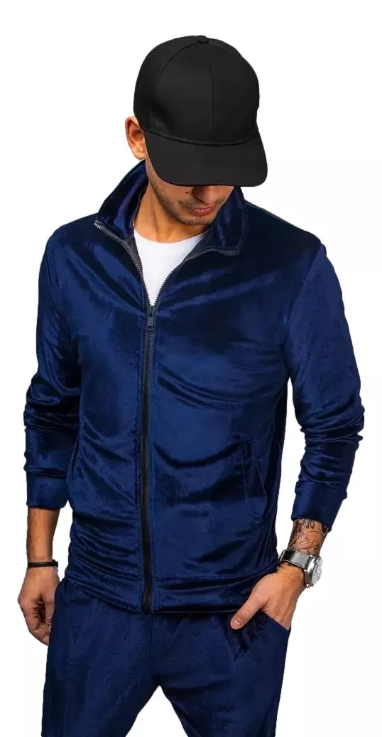 Men's navy blue velour sweater Onil