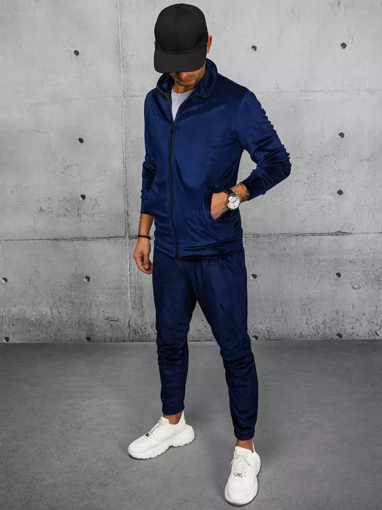 Men's navy blue velour sweater Onil