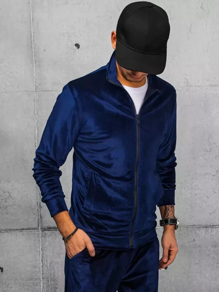 Men's navy blue velour sweater Onil