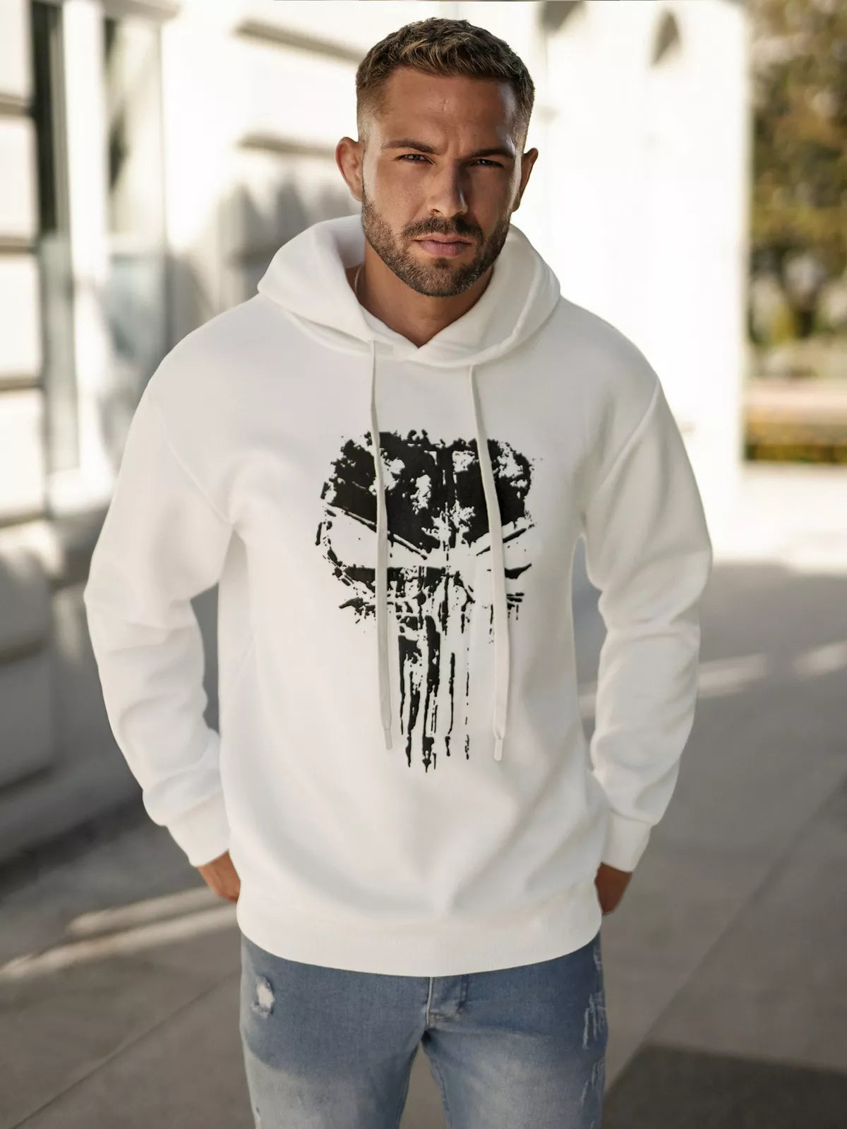 Men's white hoodie Skull