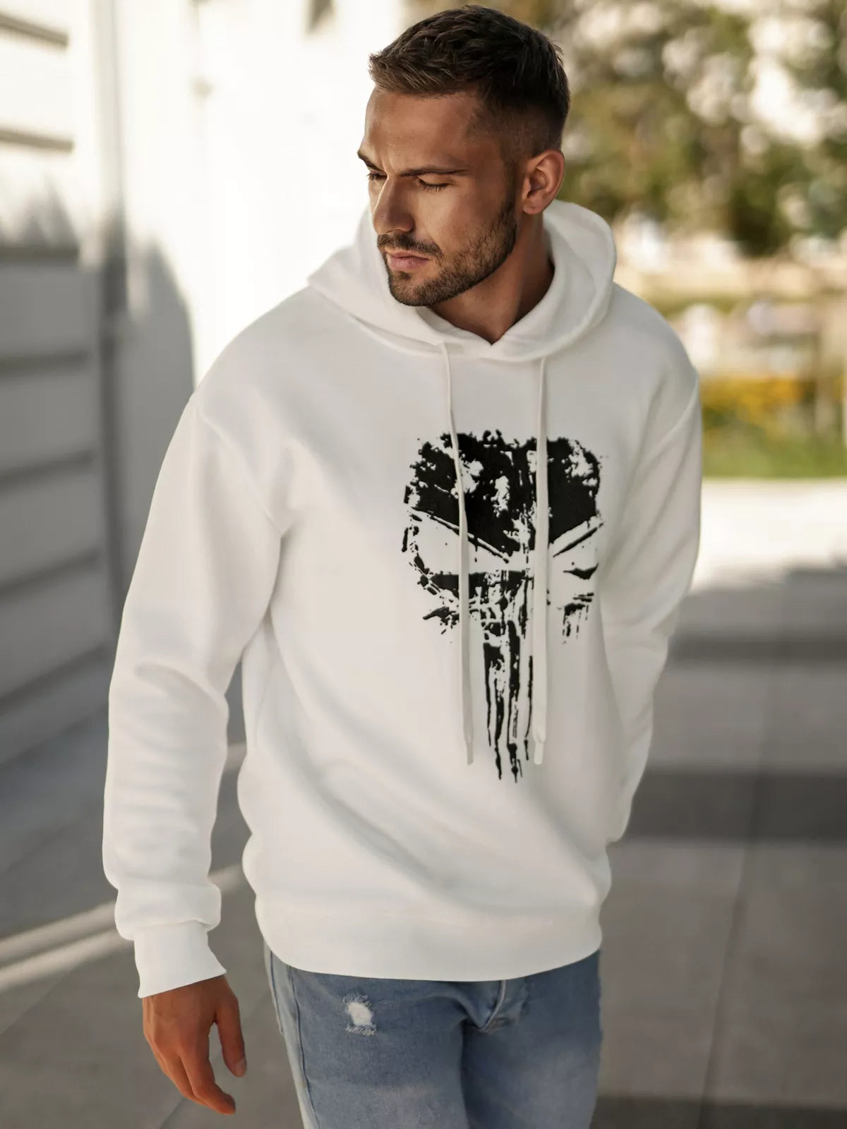 Men's white hoodie Skull