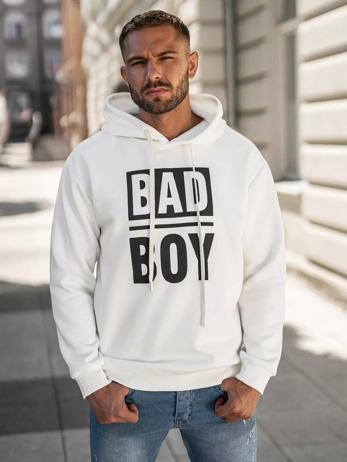 Men's white hoodie Bad
