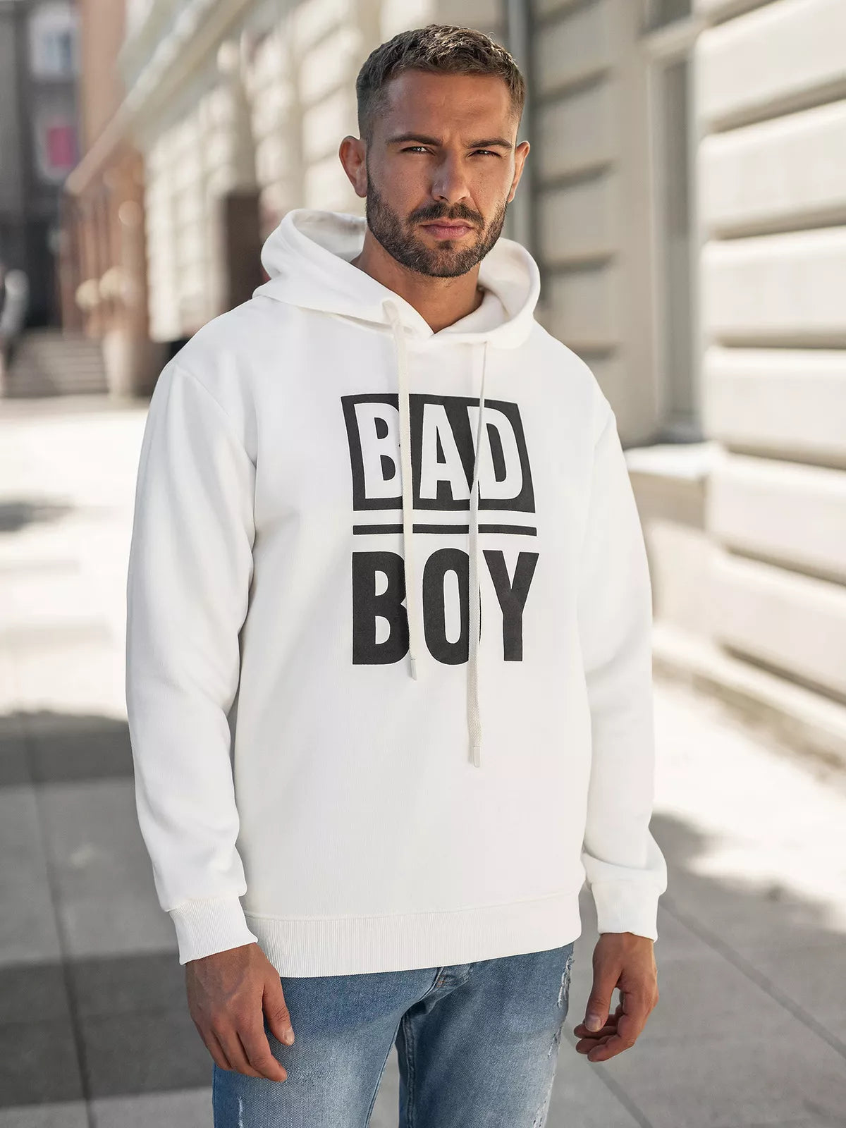 Men's white hoodie Bad