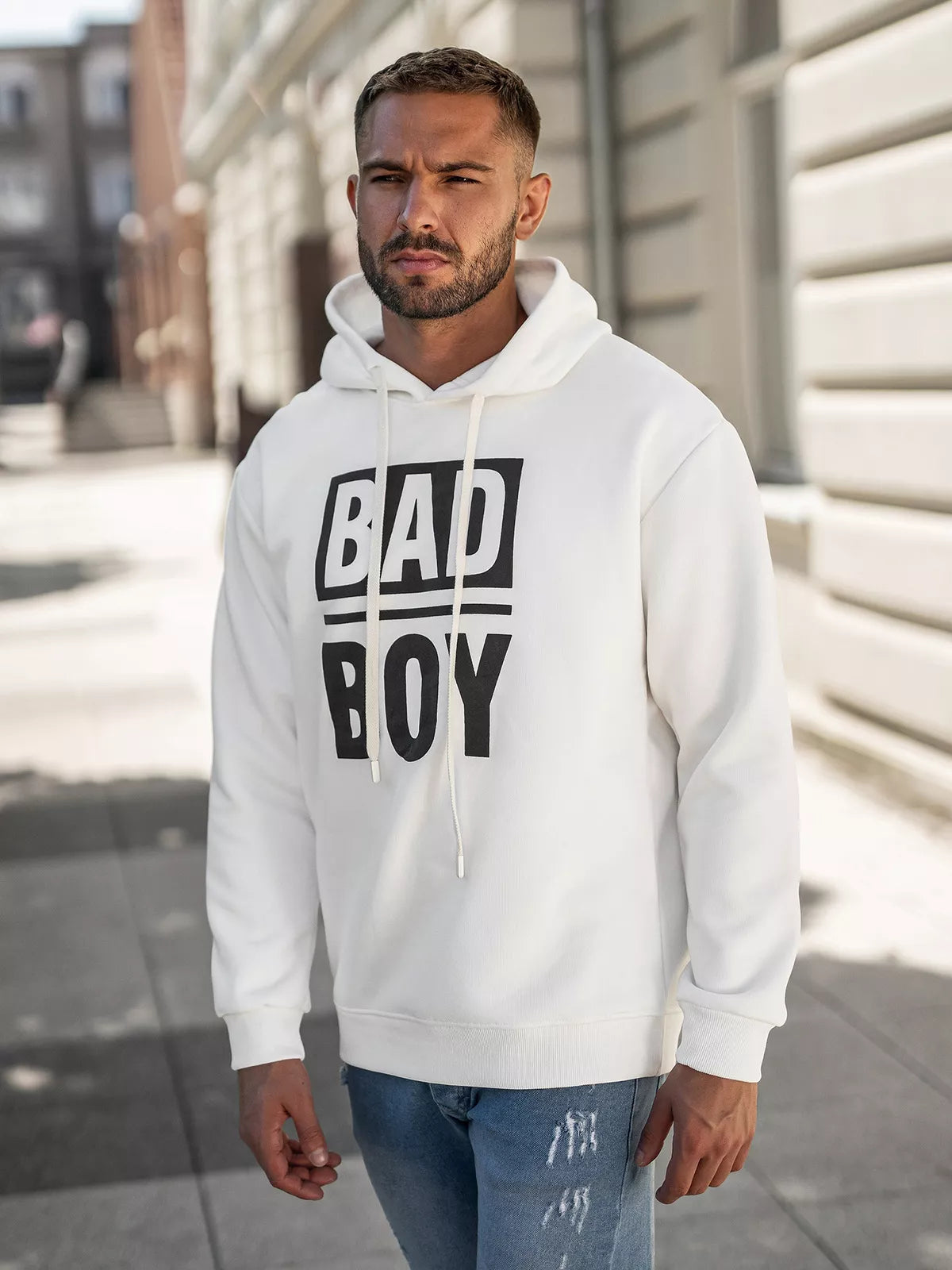 Men's white hoodie Bad