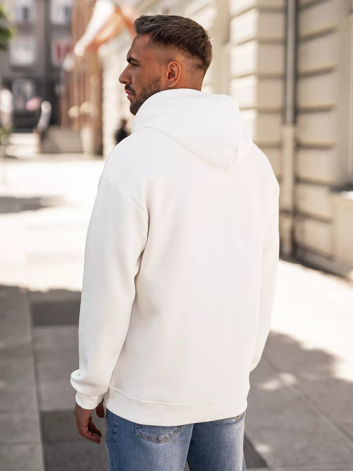 Men's white sweatshirt with a hood Militry