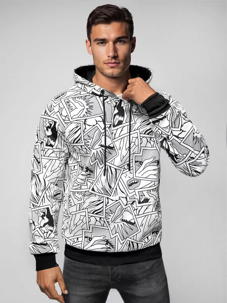 Men's white sweatshirt with a hood Trum