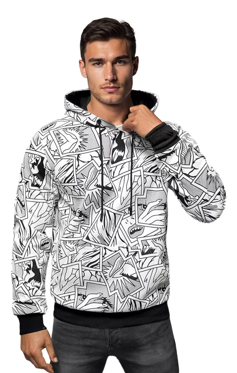 Men's white sweatshirt with a hood Trum