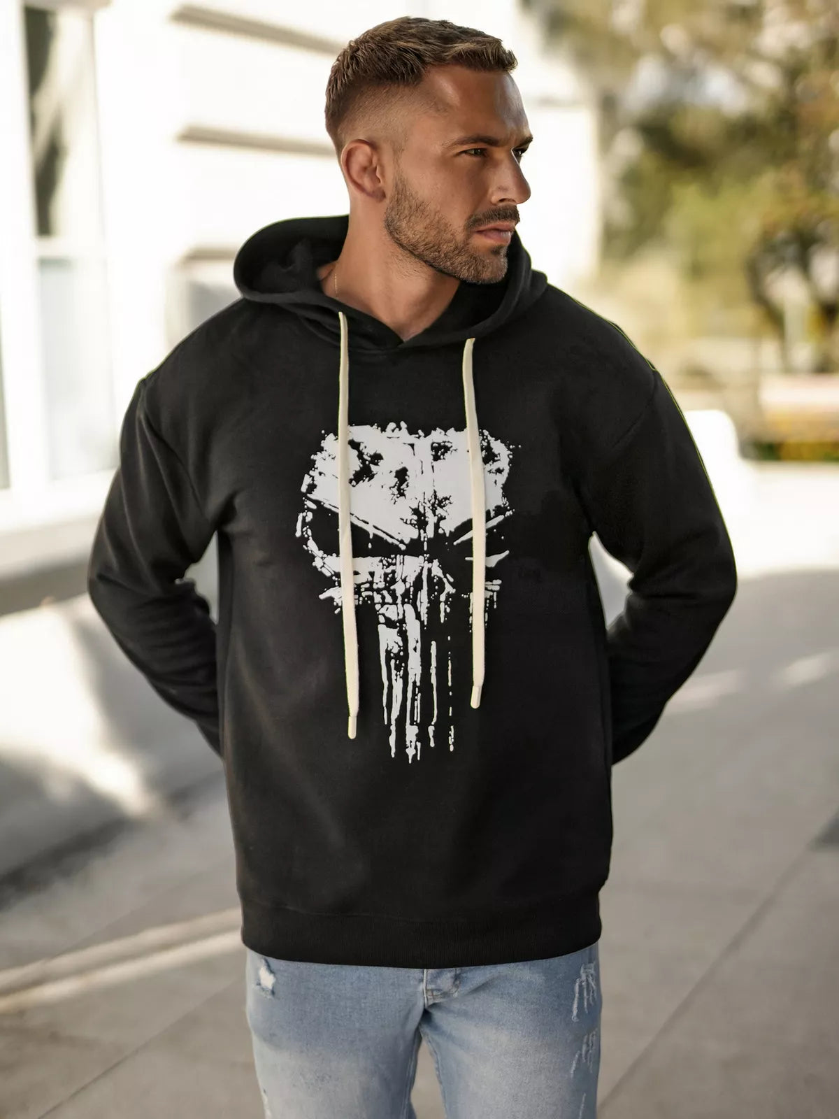 Men's black hoodie Skull